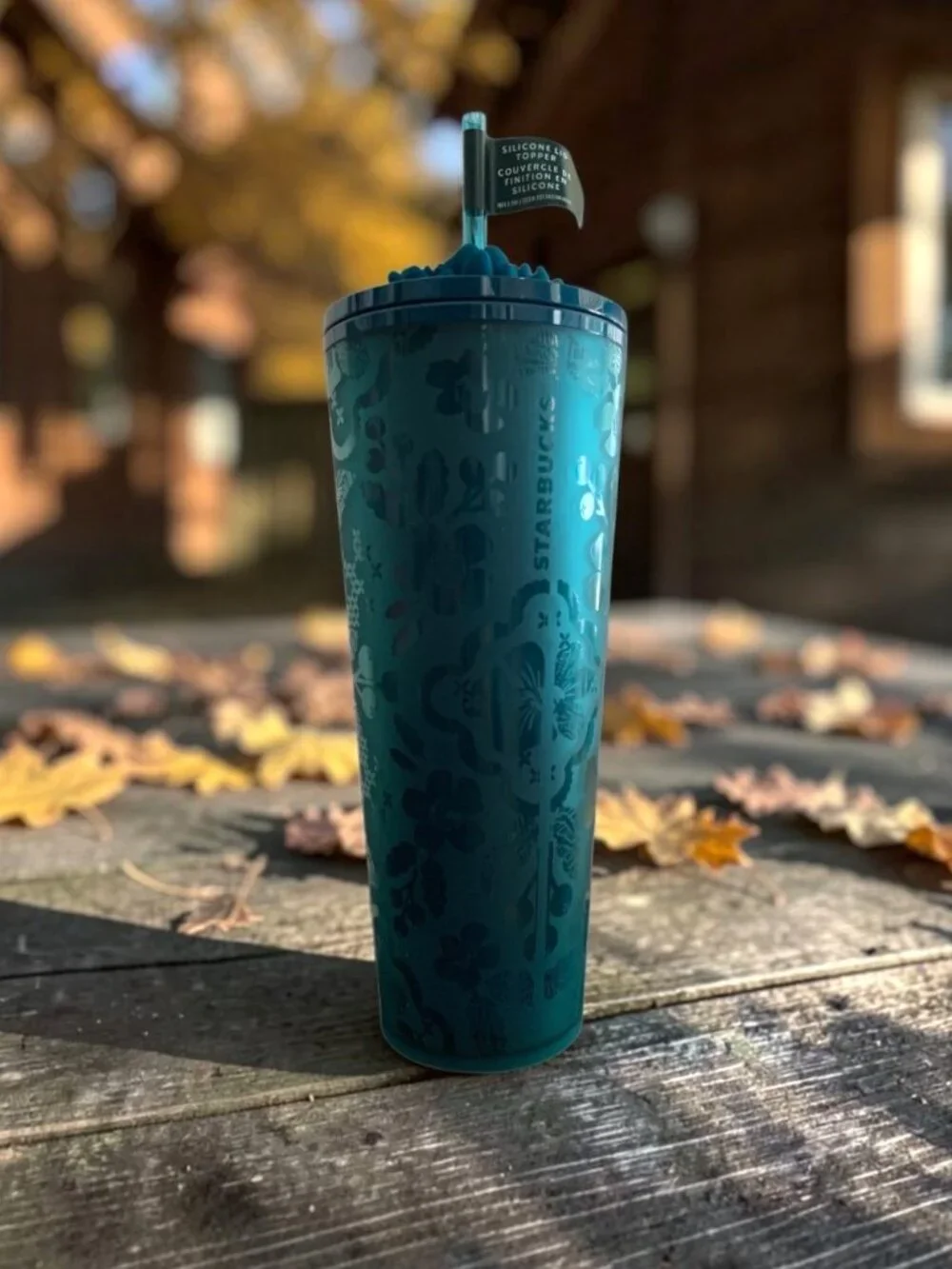 Starbucks Teal Floral Cold Cup Tumbler Silicone Blooming Flower Straw Charm NEW